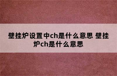 壁挂炉设置中ch是什么意思 壁挂炉ch是什么意思